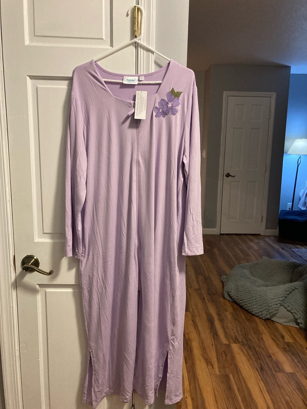 Lavender Long Sleeve Women's Nightgown with Floral Detail